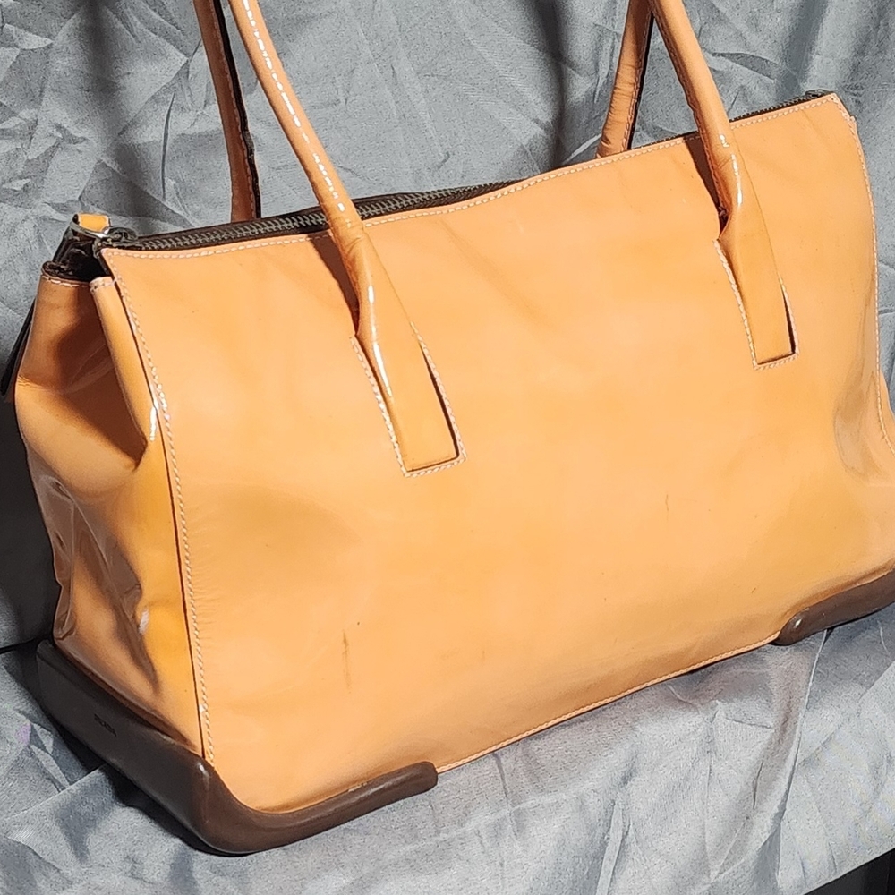 Prada Vintage Y2K Rare Orange Patent Leather Shoulderbag Handbag Purse COA